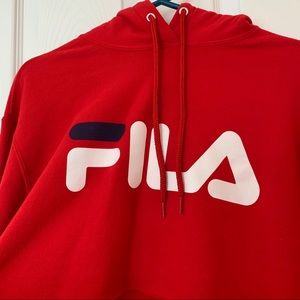 Fila Logo Red Cropped Hoodie